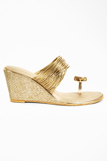 Shop Signature Sole Gold Crystals Embellished Wedge Sandals Online at Aza Fashions Shop_Signature Sole_Gold Crystals Embellished Wedge Sandals_Online_at_Aza_Fashions