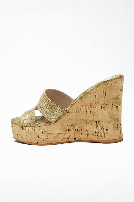 Signature Sole_Gold Textured Cutout Platform Wedges_Online_at_Aza_Fashions