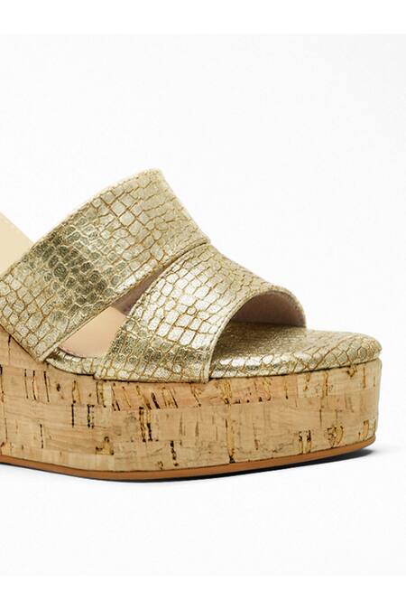 Buy_Signature Sole_Gold Textured Cutout Platform Wedges_Online_at_Aza_Fashions