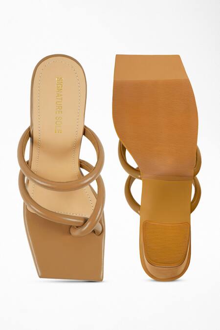 Signature Sole_Beige Plain Cross Strap Block Heels _Online_at_Aza_Fashions