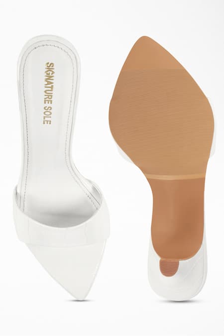 Signature Sole White Textured Pointed Toe Heels 