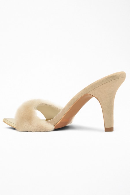 Shop Signature Sole Beige Faux Fur Strap Pencil Heels Online at Aza Fashions Shop_Signature Sole_Beige Faux Fur Strap Pencil Heels _Online_at_Aza_Fashions