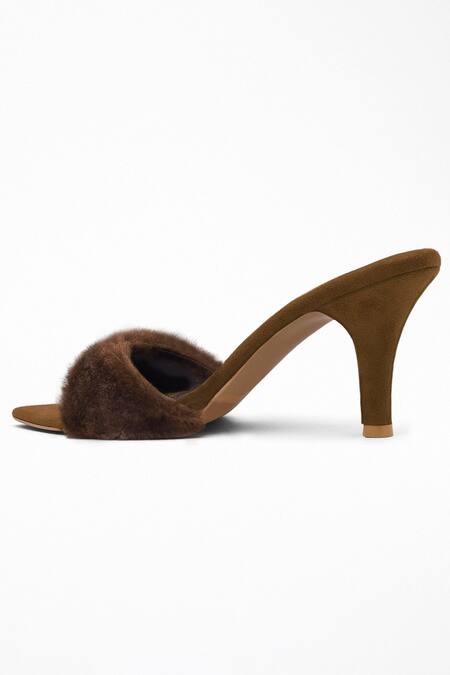 Shop Signature Sole Brown Faux Fur Covered Strap Pencil Heels Online at Aza Fashions Shop_Signature Sole_Brown Faux Fur Covered Strap Pencil Heels _Online_at_Aza_Fashions
