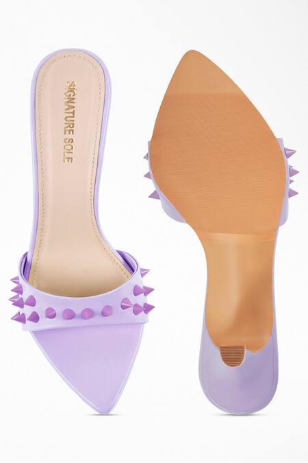 Shop Signature Sole Purple Embellished Stud Strap Pencil Heels at Aza Fashions Shop_Signature Sole_Purple Embellished Stud Strap Pencil Heels_at_Aza_Fashions