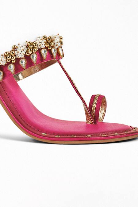 Shop Signature Sole Pink Embroidery Open Toe Block Heels Online at Aza Fashions Shop_Signature Sole_Pink Embroidery Open Toe Block Heels _Online_at_Aza_Fashions