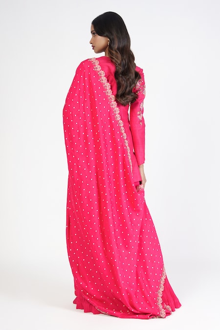 Shop Rishi And Soujit Pink Raw Silk Thread Work Kurta Sharara Set at Aza Fashions Shop_Rishi And Soujit_Pink Raw Silk Thread Work Kurta Sharara Set _at_Aza_Fashions
