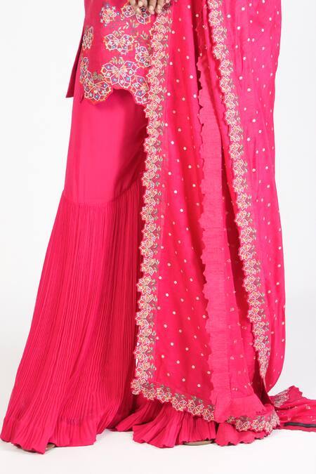 Rishi And Soujit Pink Raw Silk Thread Work Kurta Sharara Set Online at Aza Fashions Rishi And Soujit_Pink Raw Silk Thread Work Kurta Sharara Set _Online_at_Aza_Fashions