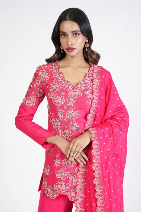 Buy Rishi And Soujit Pink Raw Silk Thread Work Kurta Sharara Set Online at Aza Fashions Buy_Rishi And Soujit_Pink Raw Silk Thread Work Kurta Sharara Set _Online_at_Aza_Fashions