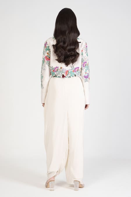 Shop Rishi And Soujit Ivory Raw Silk Thread Embroidered Jacket Dhoti Pant Set at Aza Fashions Shop_Rishi And Soujit_Ivory Raw Silk Thread Embroidered Jacket Dhoti Pant Set _at_Aza_Fashions