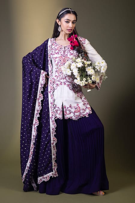 Rishi and Soujit Embroidered Kurta Pleated Sharara Set 