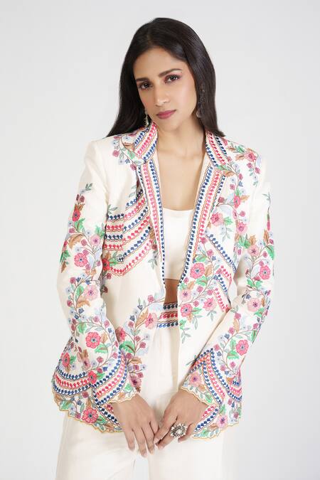 Rishi And Soujit Ivory Silk Embroidered Blazer Pant Set Online at Aza Fashions Rishi And Soujit_Ivory Silk Embroidered Blazer Pant Set_Online_at_Aza_Fashions