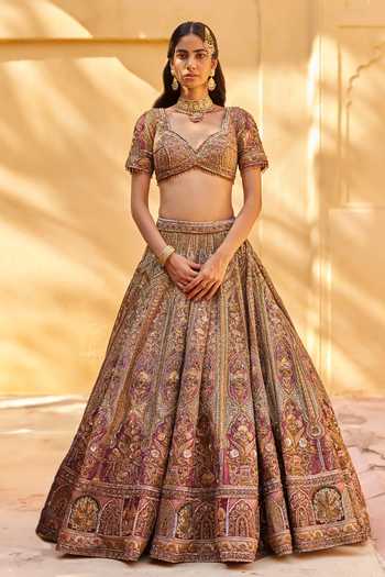 Shop Roqa Pink Silk, Net Sequins, Embroidery Alima Mughal Gardenia Bridal Lehenga Set at Aza Fashions Shop_Roqa_Pink Silk, Net Sequins, Embroidery Alima Mughal Gardenia Bridal Lehenga Set _at_Aza_Fashions