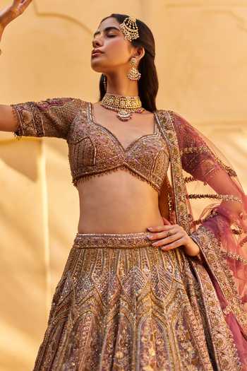 Roqa Pink Silk, Net Sequins, Embroidery Alima Mughal Gardenia Bridal Lehenga Set Online at Aza Fashions Roqa_Pink Silk, Net Sequins, Embroidery Alima Mughal Gardenia Bridal Lehenga Set _Online_at_Aza_Fashions
