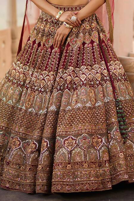 Shop Roqa Red Silk, Net Sequins, Embroidery, Amaira Flora Art Bridal Lehenga Set Online at Aza Fashions Shop_Roqa_Red Silk, Net Sequins, Embroidery, Amaira Flora Art Bridal Lehenga Set _Online_at_Aza_Fashions