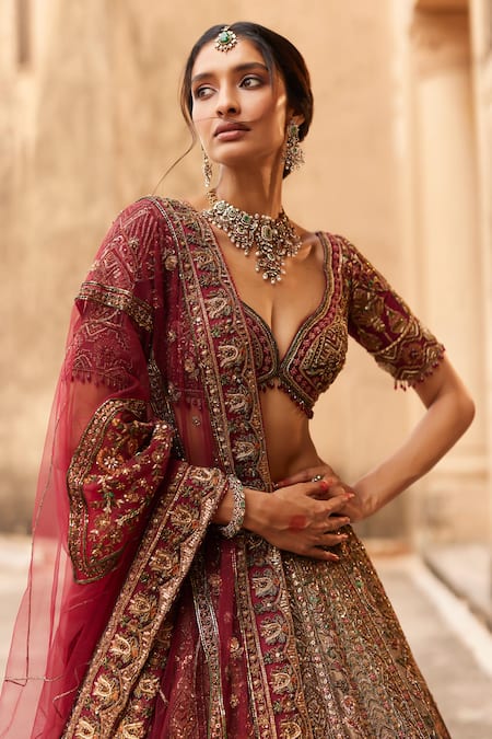 Buy Roqa Gold Silk, Net Sequins, Embroidery Dahlia Petunia Garden Bridal Lehenga Set Online at Aza Fashions Buy_Roqa_Gold Silk, Net Sequins, Embroidery Dahlia Petunia Garden Bridal Lehenga Set _Online_at_Aza_Fashions