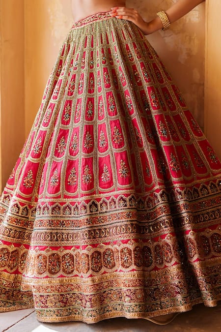 Shop Roqa Red Silk, Net Sequins, Embroidery, Daria Wildfloral Garden Bridal Lehenga Set Online at Aza Fashions Shop_Roqa_Red Silk, Net Sequins, Embroidery, Daria Wildfloral Garden Bridal Lehenga Set _Online_at_Aza_Fashions