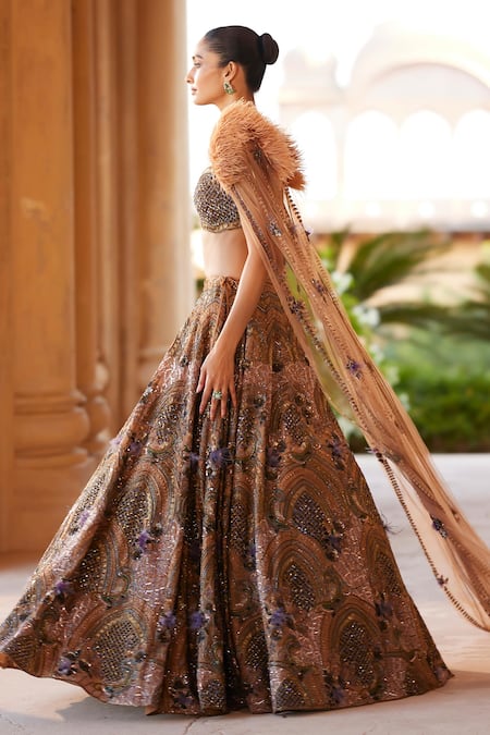 Roqa_Peach Net, Silk Sequins, Beads Faarida Gardenia Embroidered Lehenga With Blouse _at_Aza_Fashions