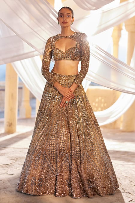 Roqa Fareeha Flora Sequin Embellished Cape Lehenga Set 