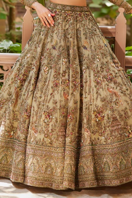 Buy Roqa Green Silk, Net Sequins, Fayroz Bird Gardenia Embroidered Bridal Lehenga Set Online at Aza Fashions Buy_Roqa_Green Silk, Net Sequins, Fayroz Bird Gardenia Embroidered Bridal Lehenga Set _Online_at_Aza_Fashions