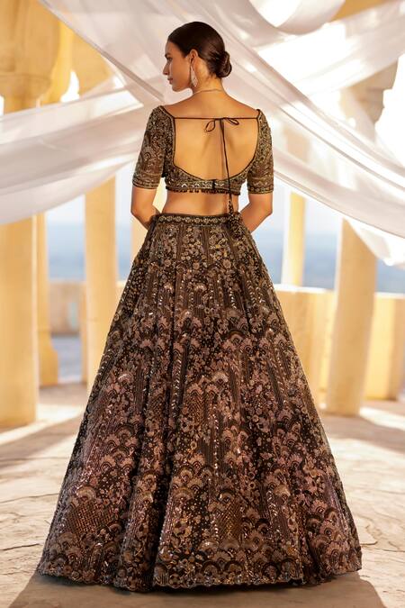 Shop Roqa Black Silk, Net Cut Work, Sequins, Zeeana Hand Embroidered Bridal Lehenga Set at Aza Fashions Shop_Roqa_Black Silk, Net Cut Work, Sequins, Zeeana Hand Embroidered Bridal Lehenga Set_at_Aza_Fashions