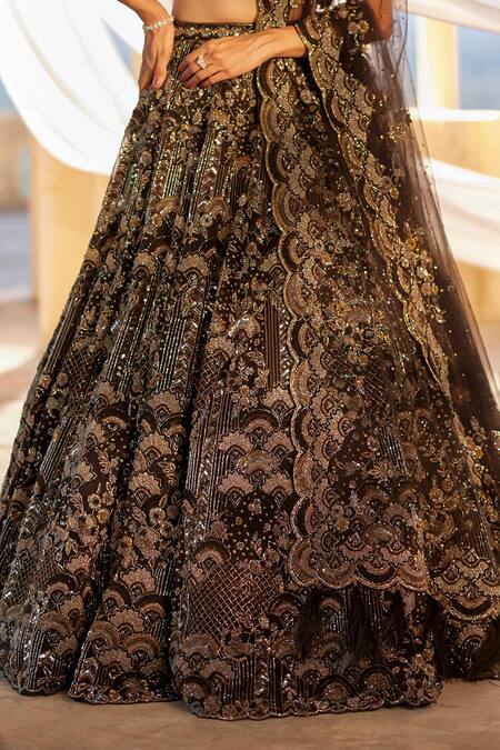 Shop Roqa Black Silk, Net Cut Work, Sequins, Zeeana Hand Embroidered Bridal Lehenga Set Online at Aza Fashions Shop_Roqa_Black Silk, Net Cut Work, Sequins, Zeeana Hand Embroidered Bridal Lehenga Set_Online_at_Aza_Fashions