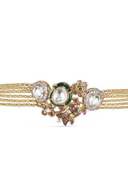 Vasundhara Gold Plated Crystals Kundan And Cubic Zirconia Bracelet Online at Aza Fashions Vasundhara_Gold Plated Crystals Kundan And Cubic Zirconia Bracelet _Online_at_Aza_Fashions