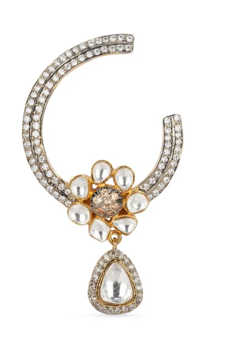 Vasundhara_Gold Plated Crystals, Diamonds Kundan Embellished Hoop Earrings_Online_at_Aza_Fashions