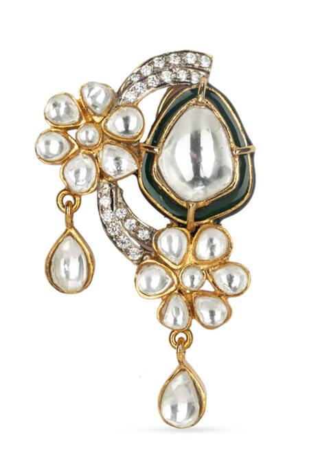 Vasundhara Gold Plated Crystals Kundan Embellished Drop Earrings Online at Aza Fashions Vasundhara_Gold Plated Crystals Kundan Embellished Drop Earrings_Online_at_Aza_Fashions