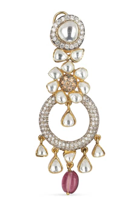 Vasundhara_Gold Plated Crystals, Diamonds Cubic Ziconia Embellished Long Dangler Earrings_Online_at_Aza_Fashions