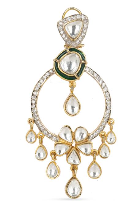 Vasundhara_Gold Plated Crystals, Cubic Ziconia And Kundan Embellished Long Dangler Earrings_Online_at_Aza_Fashions