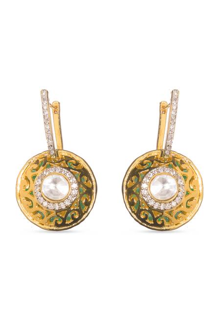 Vasundhara Gold Plated Crystals, Diamonds Cubic Zirconia Embellished Dangler Earrings Online at Aza Fashions Vasundhara_Gold Plated Crystals, Diamonds Cubic Zirconia Embellished Dangler Earrings _Online_at_Aza_Fashions