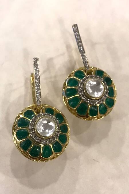 Buy Vasundhara Gold Plated Crystals, Diamonds Cubic Zirconia Embellished Dangler Earrings Online at Aza Fashions Buy_Vasundhara_Gold Plated Crystals, Diamonds Cubic Zirconia Embellished Dangler Earrings _Online_at_Aza_Fashions