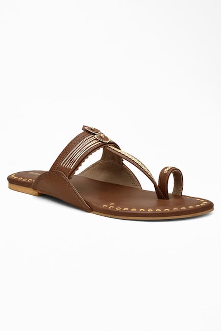 Signature Sole Brown Abstract Hand Embroidered Kolhapuri Flats Online at Aza Fashions Signature Sole_Brown Abstract Hand Embroidered Kolhapuri Flats _Online_at_Aza_Fashions