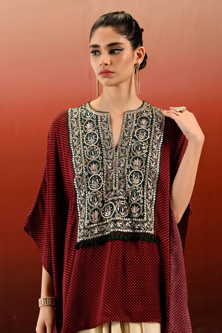Swati Vijaivargie Maroon Bemberg Modal Satin Doorva Embroidered Yoke Poncho With Skirt Online at Aza Fashions Swati Vijaivargie_Maroon Bemberg Modal Satin Doorva Embroidered Yoke Poncho With Skirt _Online_at_Aza_Fashions