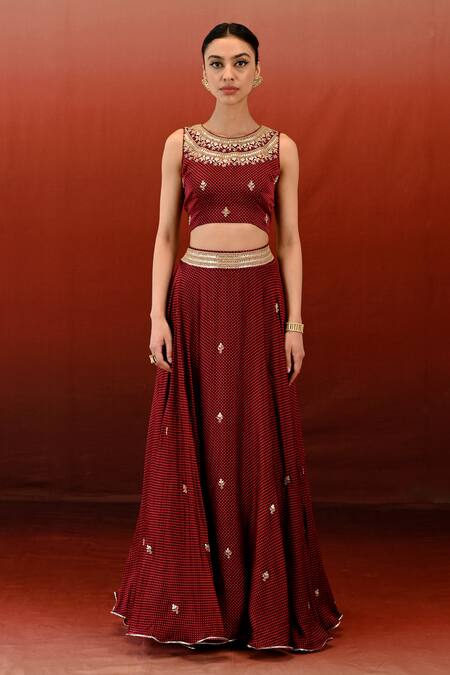 Buy Swati Vijaivargie Maroon Silk, Brocade Embroidery Sarang Floral Jungle Print Cape Lehenga Set Online at Aza Fashions Buy_Swati Vijaivargie_Maroon Silk, Brocade Embroidery Sarang Floral Jungle Print Cape Lehenga Set _Online_at_Aza_Fashions