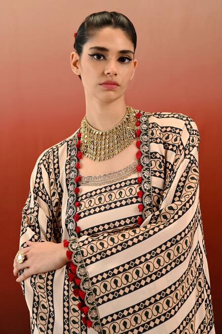 Buy Swati Vijaivargie Off White Noor Silk Abstract Print Cape Pant Set Online at Aza Fashions Buy_Swati Vijaivargie_Off White Noor Silk Abstract Print Cape Pant Set _Online_at_Aza_Fashions