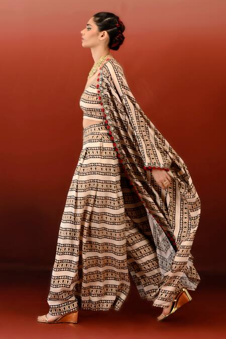 Shop Swati Vijaivargie Off White Noor Silk Abstract Print Cape Pant Set Online at Aza Fashions Shop_Swati Vijaivargie_Off White Noor Silk Abstract Print Cape Pant Set _Online_at_Aza_Fashions