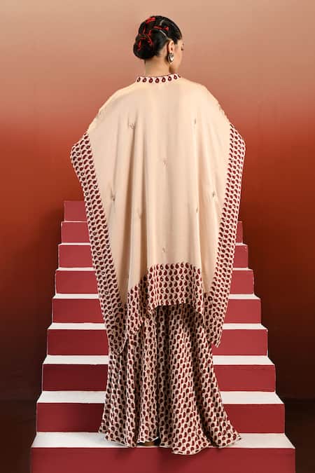 Shop Swati Vijaivargie Off White Bemberg Modal Satin Pansy Paisley Print Tunic With Sharara at Aza Fashions Shop_Swati Vijaivargie_Off White Bemberg Modal Satin Pansy Paisley Print Tunic With Sharara _at_Aza_Fashions