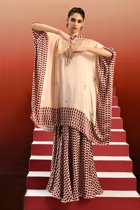 Buy Swati Vijaivargie Off White Bemberg Modal Satin Pansy Paisley Print Tunic With Sharara Online at Aza Fashions Buy_Swati Vijaivargie_Off White Bemberg Modal Satin Pansy Paisley Print Tunic With Sharara _Online_at_Aza_Fashions