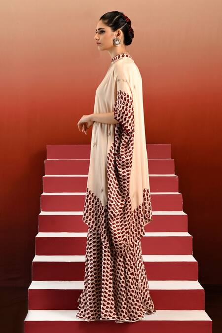 Shop Swati Vijaivargie Off White Bemberg Modal Satin Pansy Paisley Print Tunic With Sharara Online at Aza Fashions Shop_Swati Vijaivargie_Off White Bemberg Modal Satin Pansy Paisley Print Tunic With Sharara _Online_at_Aza_Fashions