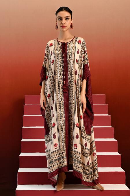 Buy Swati Vijaivargie Off White Bemberg Modal Satin Print Mandala Round Ragini Lotus And Paisley Kaftan Online at Aza Fashions Buy_Swati Vijaivargie_Off White Bemberg Modal Satin Print Mandala Round Ragini Lotus And Paisley Kaftan _Online_at_Aza_Fashions