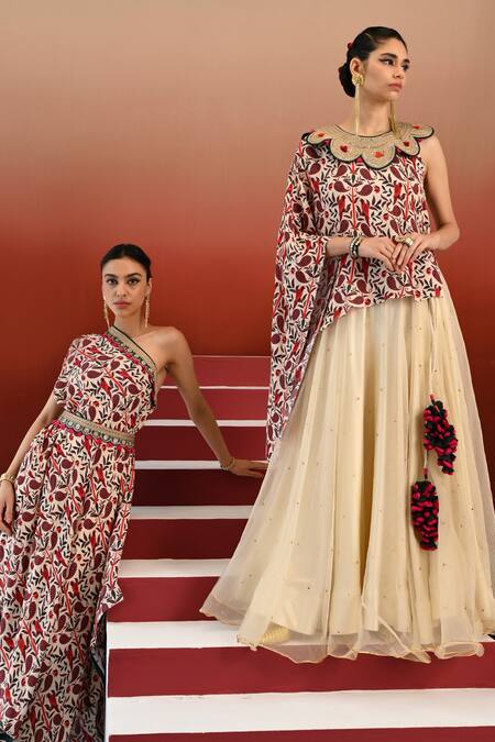 Buy Swati Vijaivargie Off White Silk Organza, Satin, Arya Danka Work Lehenga With Paisley Print Top Online at Aza Fashions Buy_Swati Vijaivargie_Off White Silk Organza, Satin, Arya Danka Work Lehenga With Paisley Print Top _Online_at_Aza_Fashions