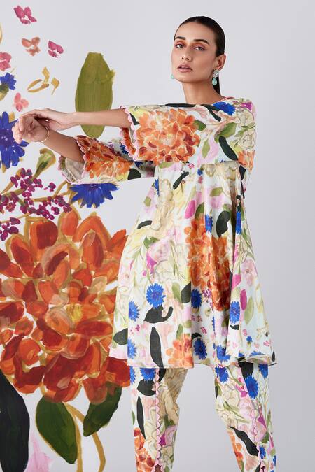 Buy Ridhi Mehra Green Chanderi Printed Floral Notched Silas Kurta And Tulip Pant Set Online at Aza Fashions Buy_Ridhi Mehra_Green Chanderi Printed Floral Notched Silas Kurta And Tulip Pant Set _Online_at_Aza_Fashions