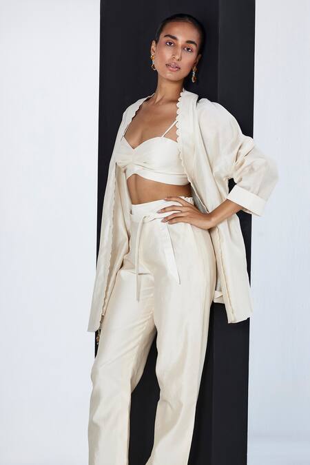 Shop Ridhi Mehra Ivory Chanderi Lace Sweetheart Neck Remy Cape Pant Set Online at Aza Fashions Shop_Ridhi Mehra_Ivory Chanderi Lace Sweetheart Neck Remy Cape Pant Set _Online_at_Aza_Fashions