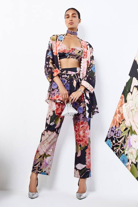 Buy Ridhi Mehra Black Chanderi Embroidery Sweetheart Neck Grance Printed Cape Pant Set Online at Aza Fashions Buy_Ridhi Mehra_Black Chanderi Embroidery Sweetheart Neck Grance Printed Cape Pant Set _Online_at_Aza_Fashions