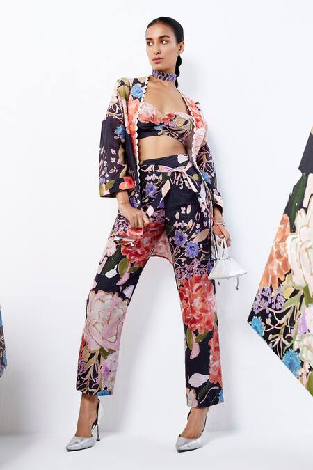 Shop Ridhi Mehra Black Chanderi Embroidery Sweetheart Neck Grance Printed Cape Pant Set Online at Aza Fashions Shop_Ridhi Mehra_Black Chanderi Embroidery Sweetheart Neck Grance Printed Cape Pant Set _Online_at_Aza_Fashions