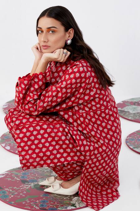 Buy Ridhi Mehra Red Chanderi Print Dahlia Teryn Floral Boota Kurta With Salwar Online at Aza Fashions Buy_Ridhi Mehra_Red Chanderi Print Dahlia Teryn Floral Boota Kurta With Salwar _Online_at_Aza_Fashions
