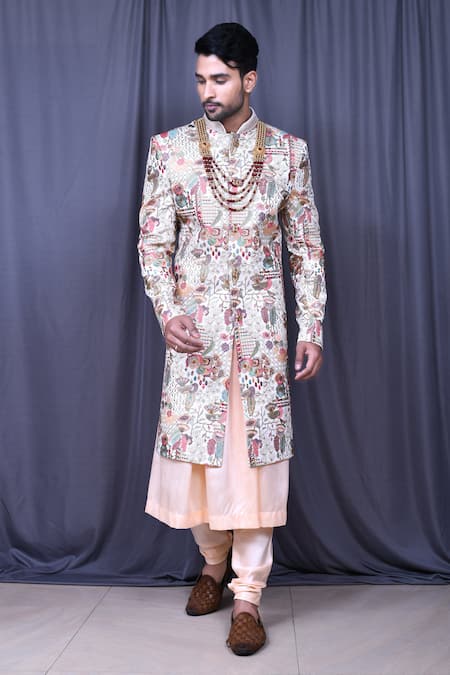 Aryavir Malhotra Floral & Thread Embroidered Sherwani Set 