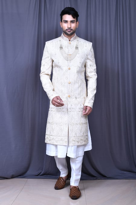 Aryavir Malhotra Floral & Thread Work Sherwani Set 