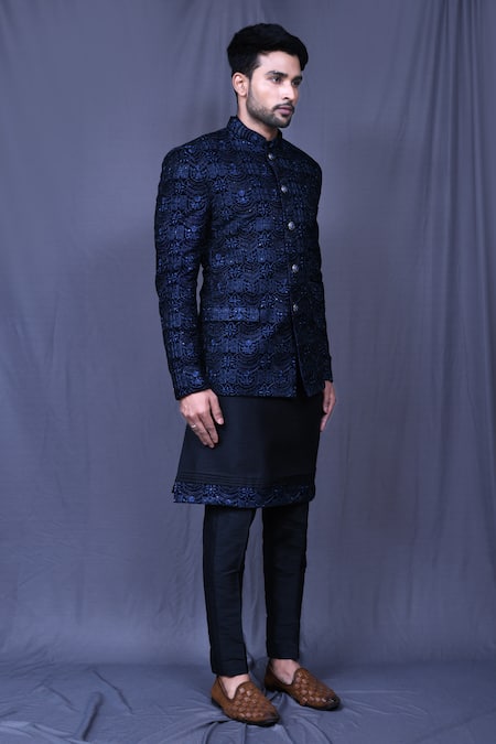 Buy_Arihant Rai Sinha_Blue Velvet, Silk Sequins, Embroidery Sherwani Set 